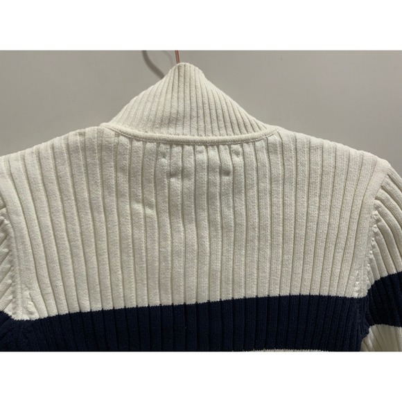 Tommy Hilfiger Womens Ribbed Long Sleeve Sweater Cream Navy Blue Size S - Picture 16 of 17